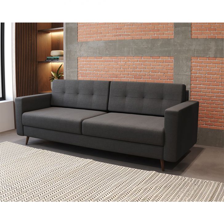 Sofá 3 Lugares Pé Palito Living Linho Cotton Grafite 180 Cm