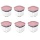 Conjunto 6 Potes Vedação Hermético 450ml Vedação Em Silicone Rosa