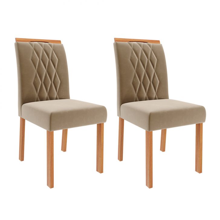 Conjunto com 2 Cadeiras Juliana Wood Suede Joli e Madeira