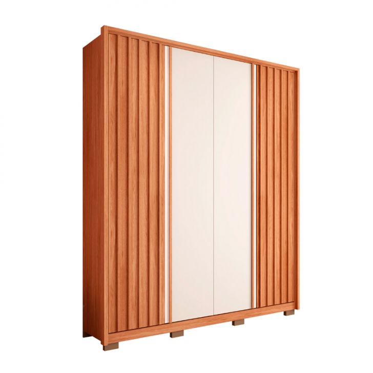 Image of Guarda-roupa Solteiro New Apollo Ripado 4 Portas 3 Gavetas Freijó E Off White PLA-MO895CL73JIOMOB