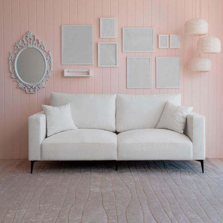 Sofá Unne 3 Lugares Com Molas Ensacadas Bouclé Off White 200 Cm