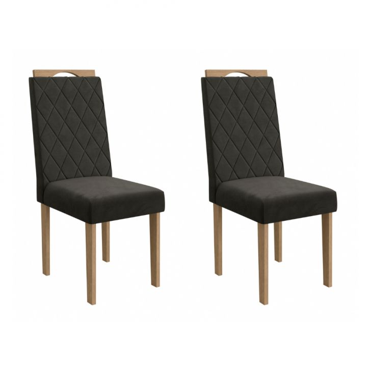 Conjunto Com 2 Cadeiras Riva Veludo Chumbo E Freijó