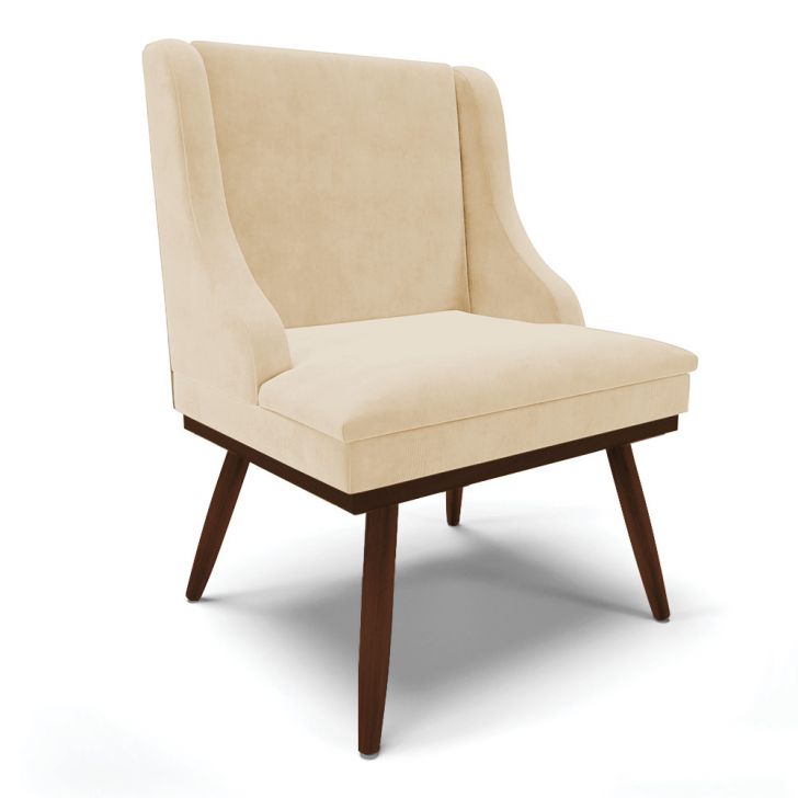 Cadeira de Jantar Liz Suede Base Fixa Madeira Pés Palito Tabaco - D'Rossi