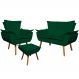 Conjunto Poltrona Puff e Namoradeira Pés Palito Charger Suede Verde G19 - Gran Belo