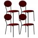 Kit 04 Cadeiras Estofada Para Sala de Jantar Azuri Preto C01 Veludo Vermelho Vinho - Lyam Decor