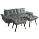 Sofa Bariloche 3 Lugares + 2 banquetas Retro Courino Cinza Couro Sintetico Essencial Estofados
