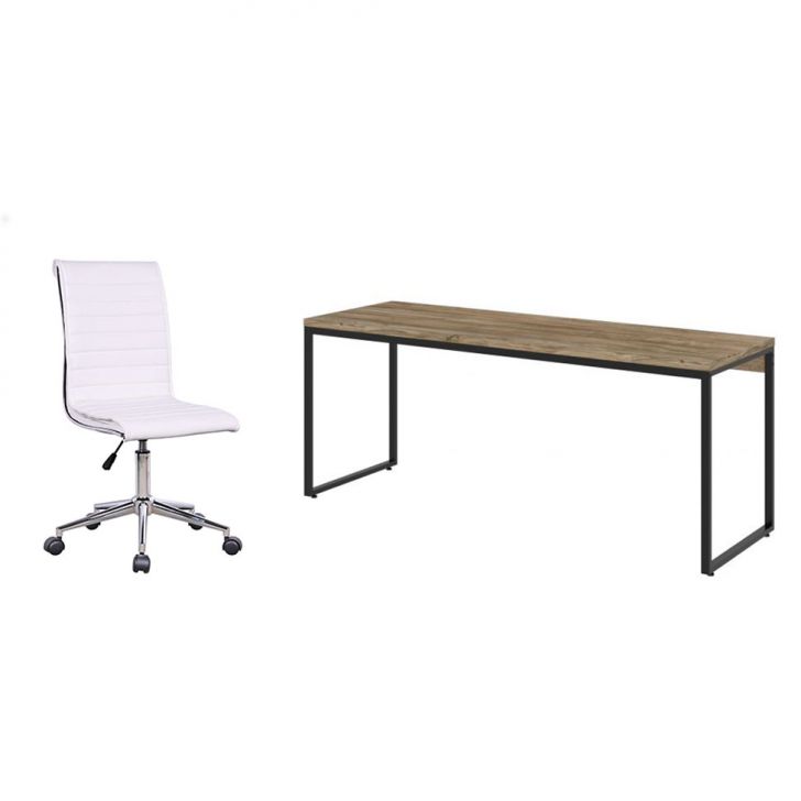 Conjunto de Mesa Studio Carvalho e Preta 180 cm com Cadeira de Escritório Secretária Giratória Marilyn Branca