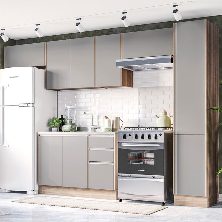 Image of Cozinha Completa Campanele 9 Portas 3 Gavetas Castanho E Cinza PLA-PO072CL73GLUMOB