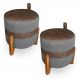 Kit 02 Puffs Le Mans Veludo Grafite e Corano Nozes Base de Madeira - Pallazio