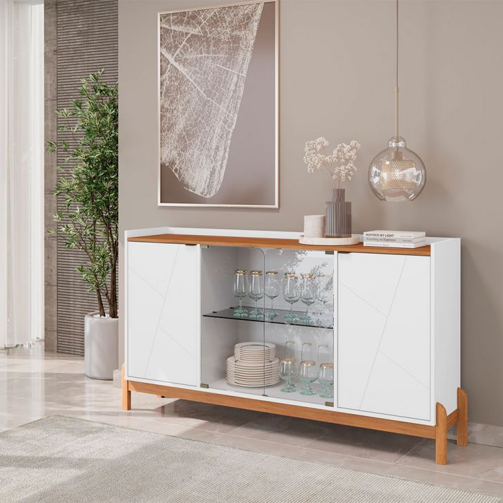 Buffet Bari 4 PT Branco e Cedro