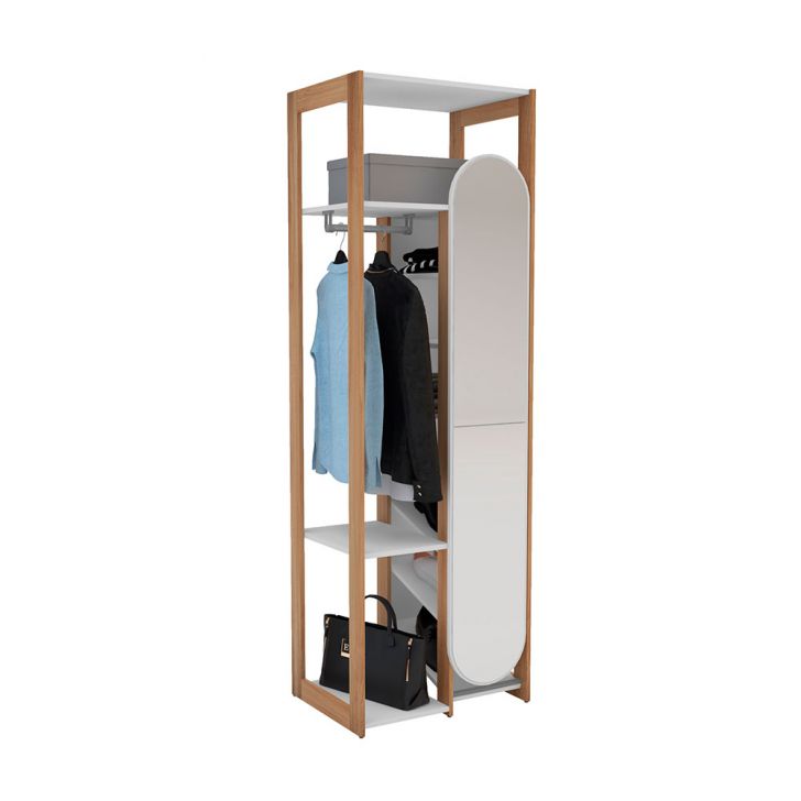 Guarda-roupa Closet Com Espelho Cali 1 Porta Branco E Aveiro 63 Cm
