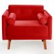 Poltrona Decorativa Luma Suede Vermelho com Pés em Madeira
