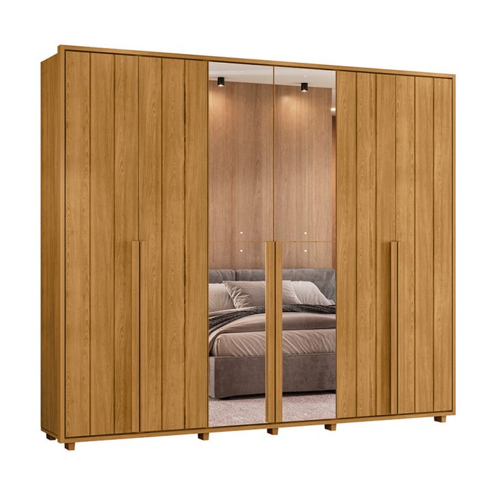 Guarda-roupa Casal Com 2 Espelhos Volpi 6 Portas 6 Gavetas Cumaru