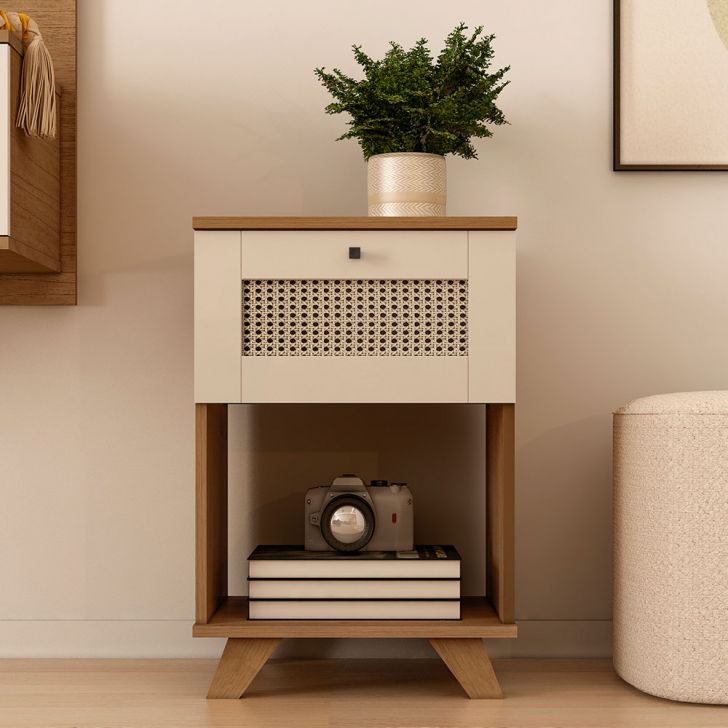 Mesa Lateral Retangular Trama 1 GV Cinamomo e Off White