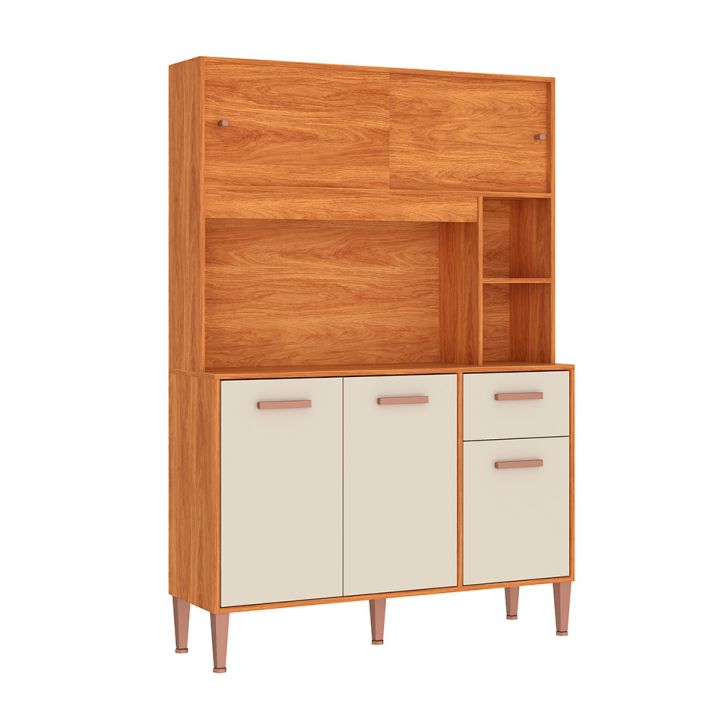 Armário de Cozinha Pérola 5 Portas 1 Gaveta Cinamomo e Off White