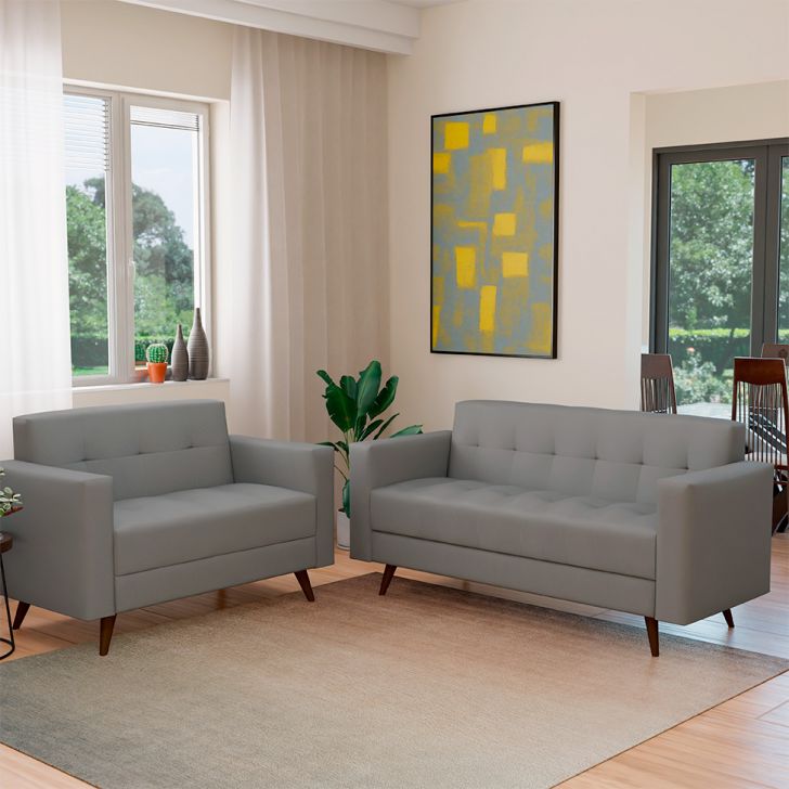 Conjunto De Sofá 2 E 3 Lugares Vitrola Suede Cinza