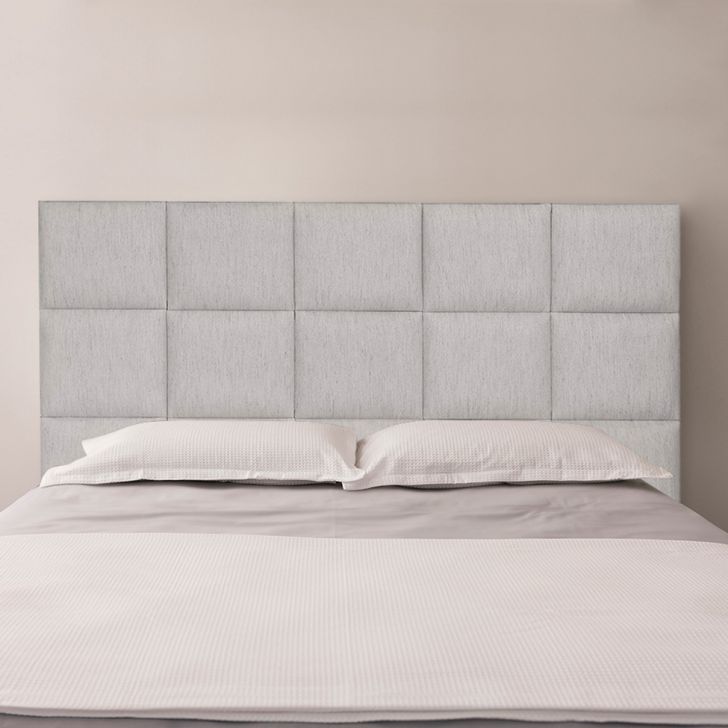 Cabeceira Casal Quadrados Linho Cinza