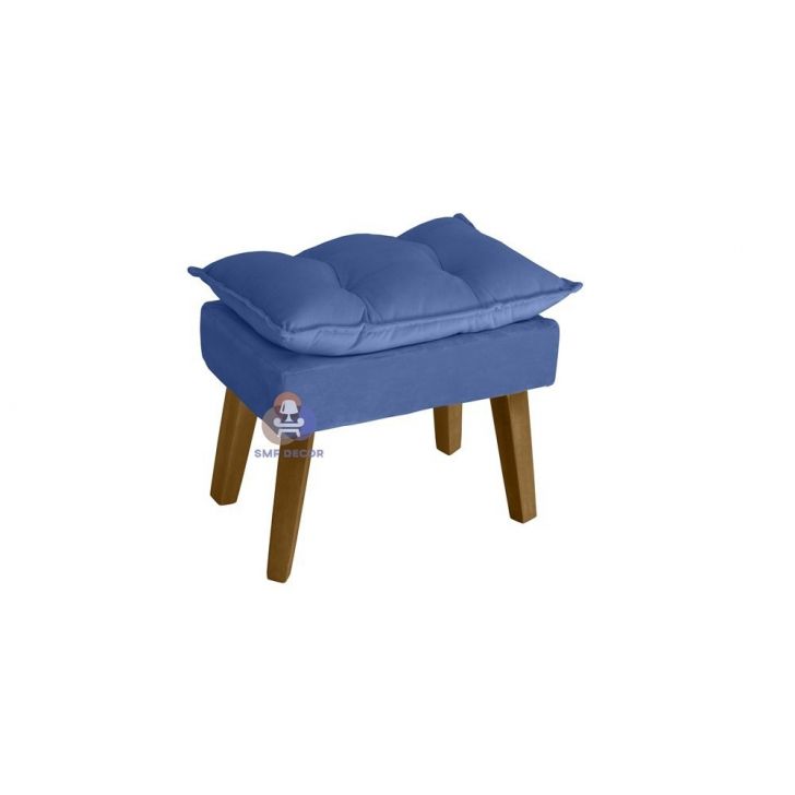 Puff Banqueta Decorativa Glamour Com Pés Quadrado Azul Marinho