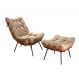 Poltrona Com Puff Costela Base Fixa Linho Marrom Bella Decor