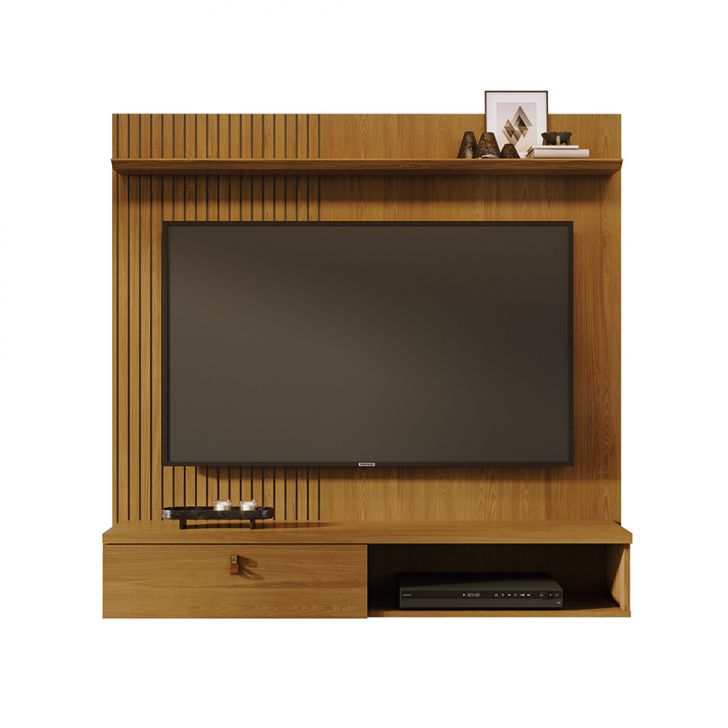 Painel Com Rack Suspenso Para Tv Até 55 Polegadas Iris 1 Porta Cumaru