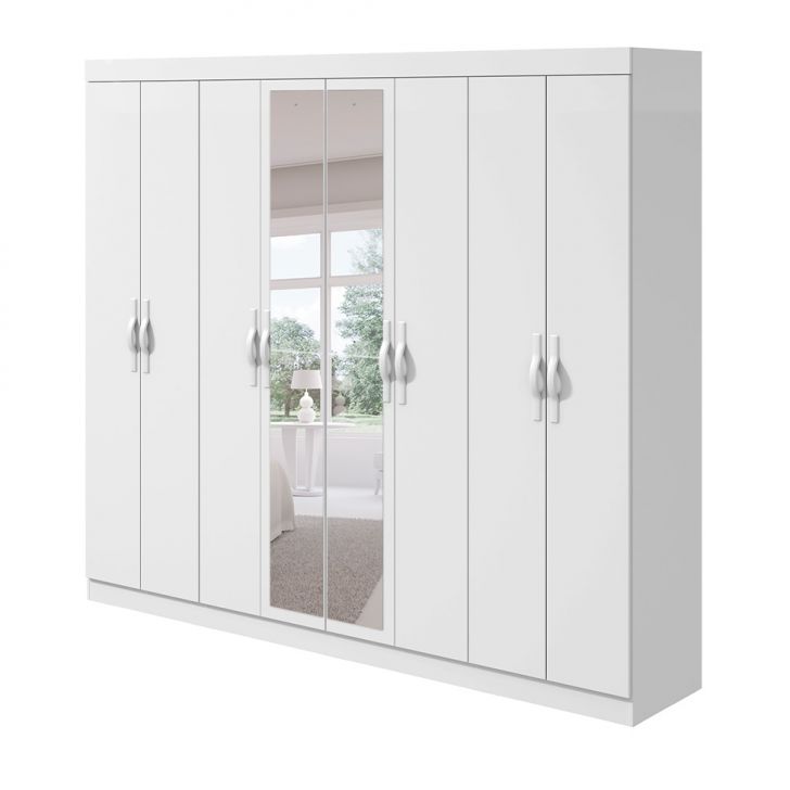 Guarda-roupa Casal Com Espelho Serenata 8 Portas 6 Gavetas Branco