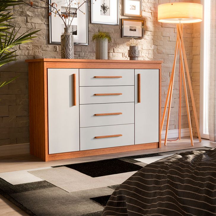 Cômoda Elegance 2 Portas 4 Gavetas Freijó Wood e Off White