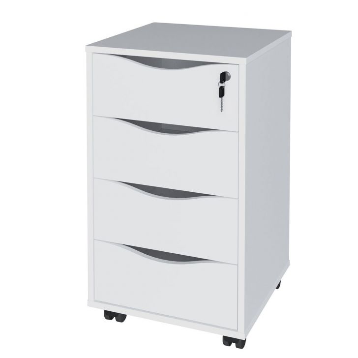 Gaveteiro 4 Gavetas com Chave e Rodízios Pit Branco