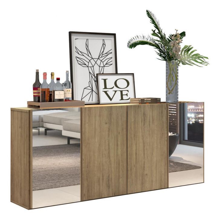 Aparador Buffet 4 Portas com Espelho Vegas Multimóveis V3561 Rustic