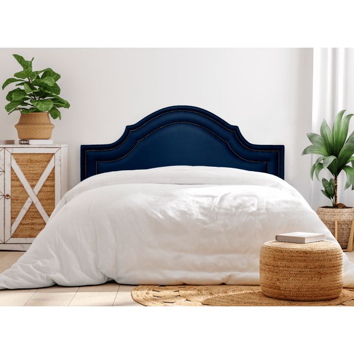 Cabeceira Queen Para Cama Box Provençal Dupla 160x60 Courino Azul - Tachas Fumê