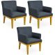 Kit 03 Poltronas Decorativas Para Sala de Estar Beatriz W01 Linho Chumbo - Lyam Decor