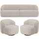 Sofá 3 Lugares Curvo Orgânico com 02 Poltronas Para Sala Living 250cm Barolo L06 Linho Bege TC1-102 - Lyam Decor