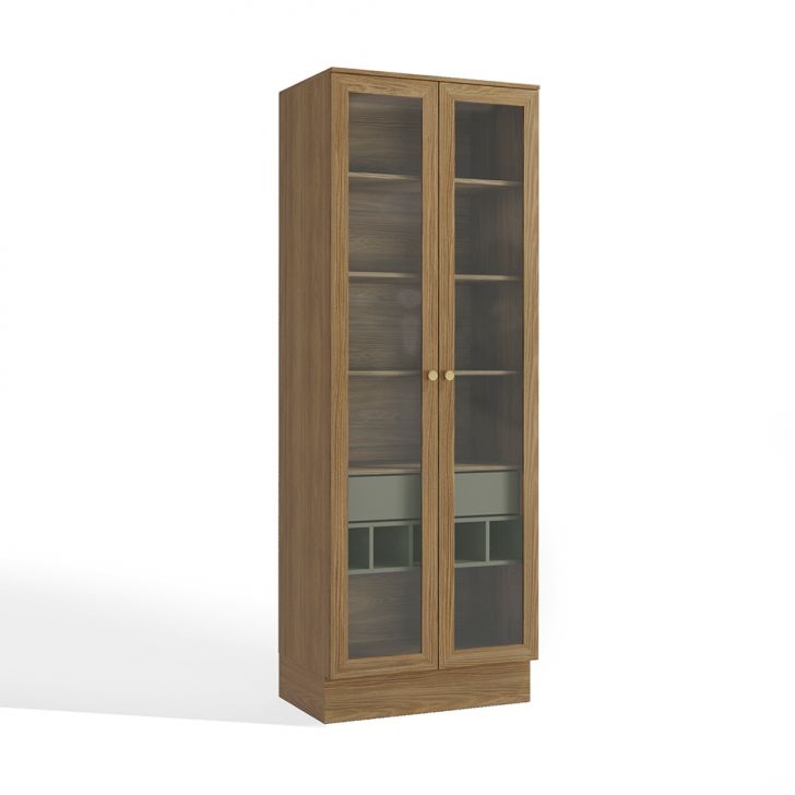 Cristaleira Botanic com Vidro 2 Portas 1 Gaveta Nogueira e Verde Oliva