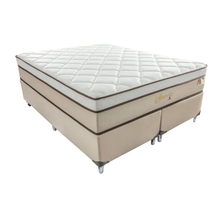 Cama Box Queen Aquarius Com Colchão Queen Molas Ensacadas Bege E Branca