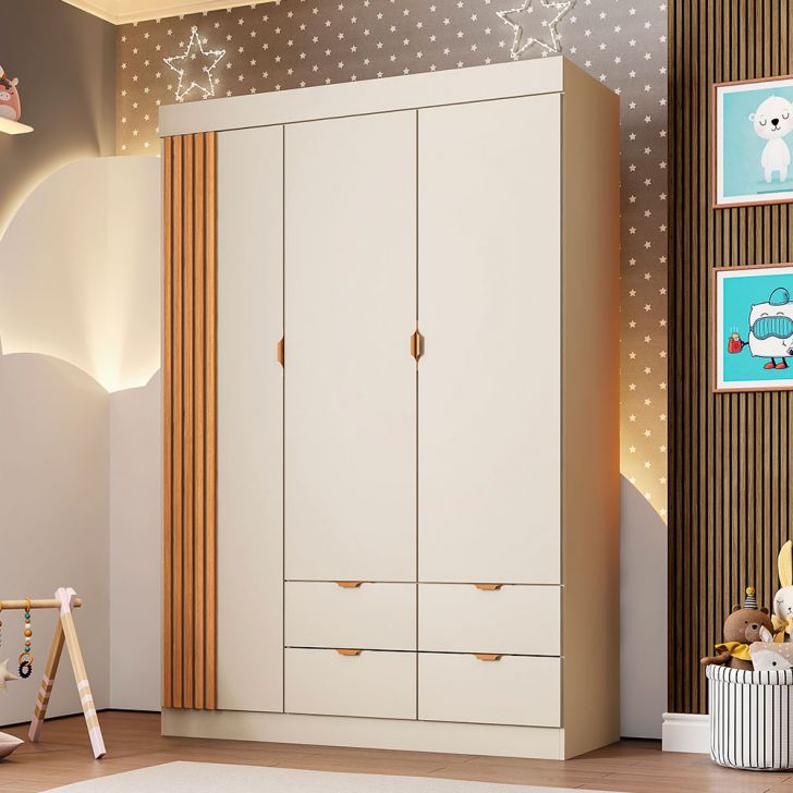 Guarda-Roupa Infantil Ayla 3 Portas 4 Gavetas Off White