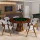 Conjunto Mesa de Jogos Carteado Bellagio Tampo Reversível Verde e 6 Cadeiras Madeira Poker Base Cone Linho Cinza/Imbuia G42 - Gran Belo