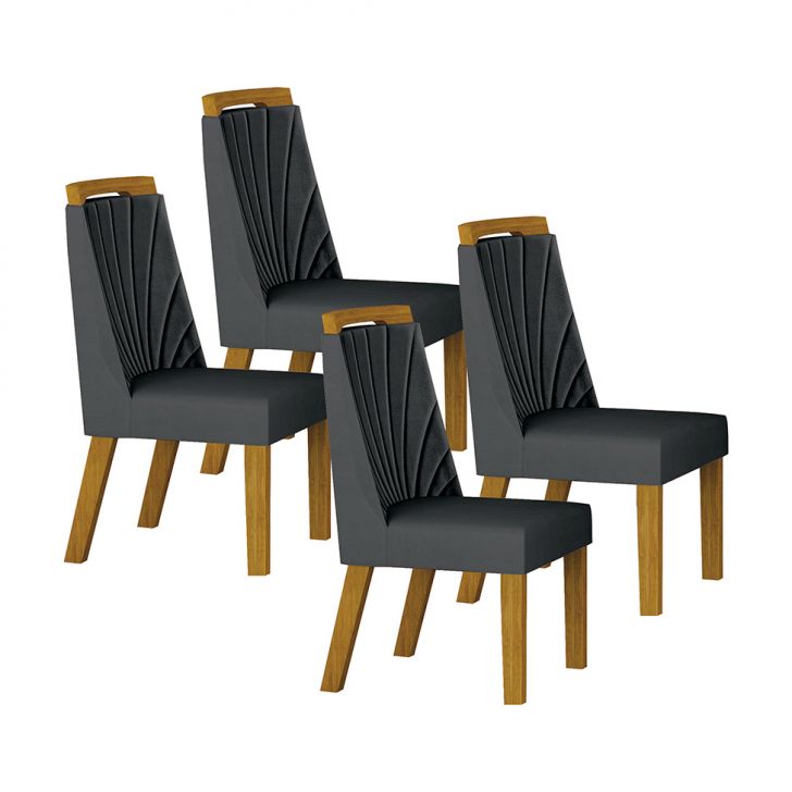 Conjunto com 4 Cadeiras Liz Camurça Chumbo e Freijó