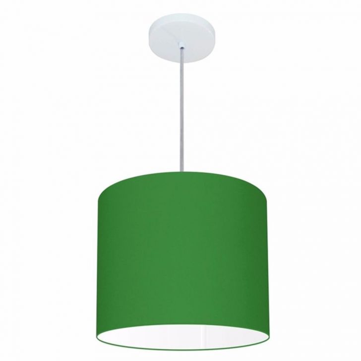 Pendente Cilíndrico Md-4054 Cúpula em Tecido 30x21cm Verde Folha - Bivolt