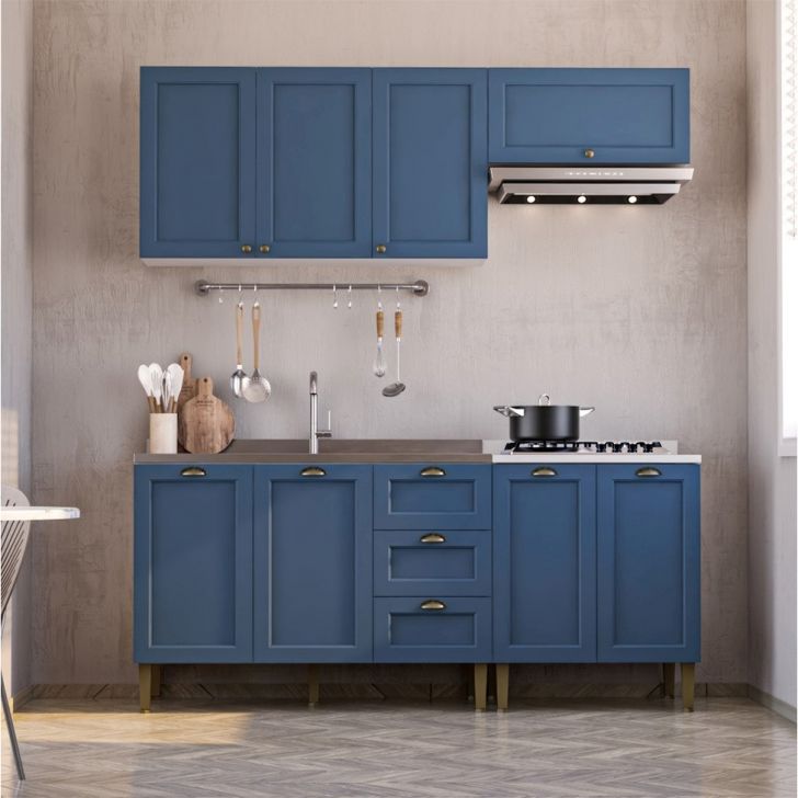 Cozinha Compacta Lavanda 8 Portas 3 Gavetas Azul e Branco