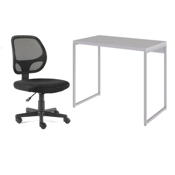 Conjunto de Mesa Studio Branca com Cadeira de Escritório Secretária Giratória Oxford Preta