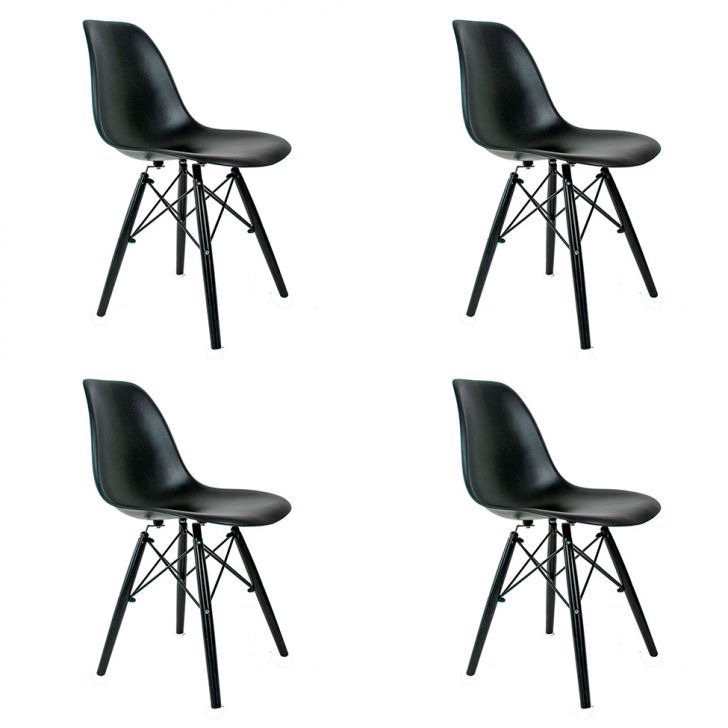 Conjunto com 4 Cadeiras de Jantar Charles Eames Preto