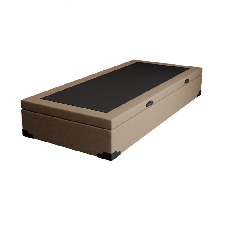 Base Para Cama Box Solteiro Martin Premium Com Baú Linho (47x88x188 Cm) Bege