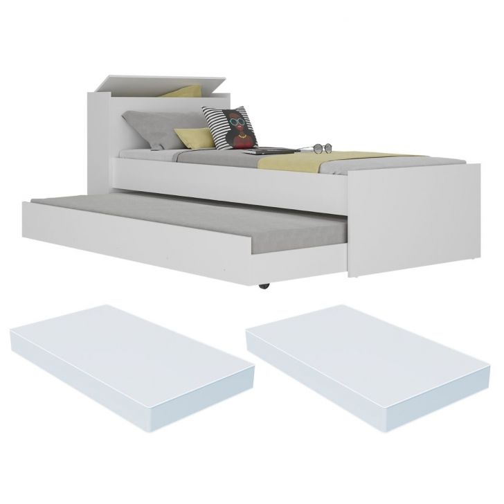 Bicama com Colchão Incluso e Baú Embutido Multimóveis Branca