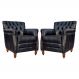 Kit 02 Poltronas Decorativas Sala de Estar Níger Pés Madeira Couro Preto G58 - Gran Belo