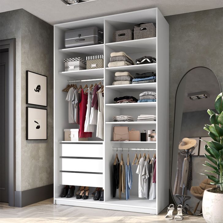 Guarda-roupa Closet 100% Mdf 3 Gavetas Branco 140 Cm