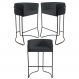 Kit 3 Banquetas Decorativas Base Aço Preto Betina C-465 Linho Chumbo - Domi