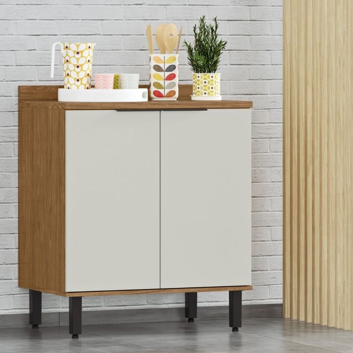 Modulo de Cozinha Balcão de Pia 80cm 2 Portas - Toscana Freijó/Off White