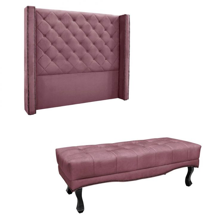 Conjunto de Cabeceira Casal com Recamier Vicenza Veludo Uva