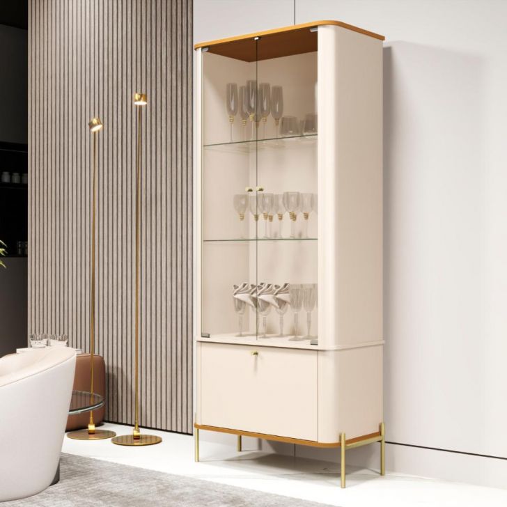 Cristaleira 2 Portas Baton Rouge Off White Nature Dourado