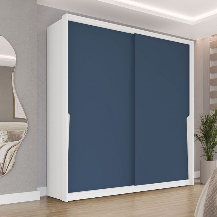 Guarda-roupa Casal Porto 2 Portas 2 Gavetas Branco E Azul