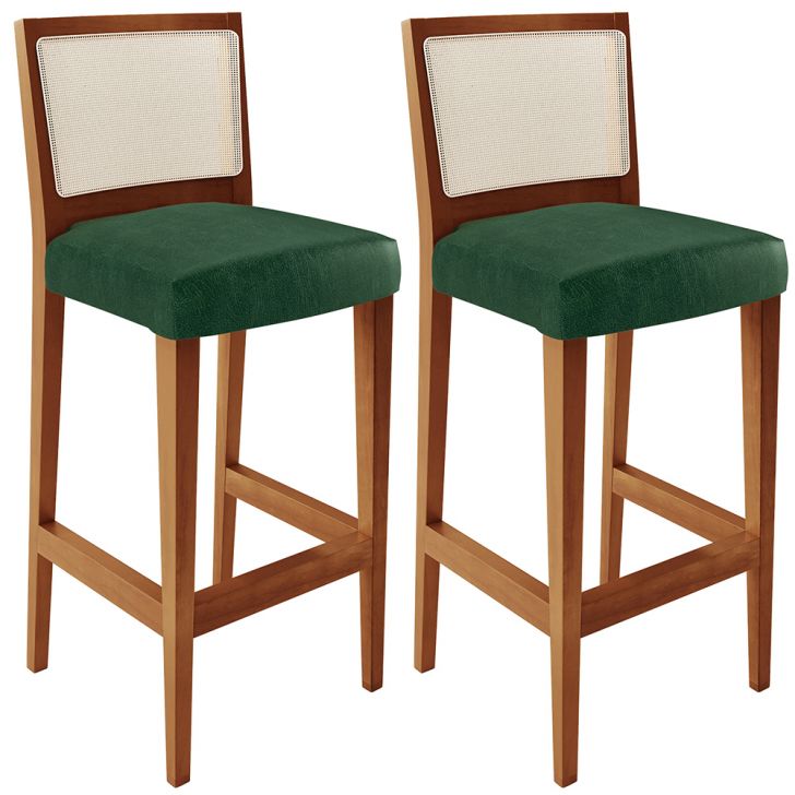 Kit 02 Banquetas Alta Para Cozinha Encosto em Tela Branco Zion L02 Facto Verde Musgo - Lyam Decor